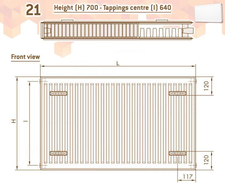 0181447112 Радиатор стальной Compact Panel 21 TEK 700 x 400 мм боковое подключение De Longhi 117289 фото