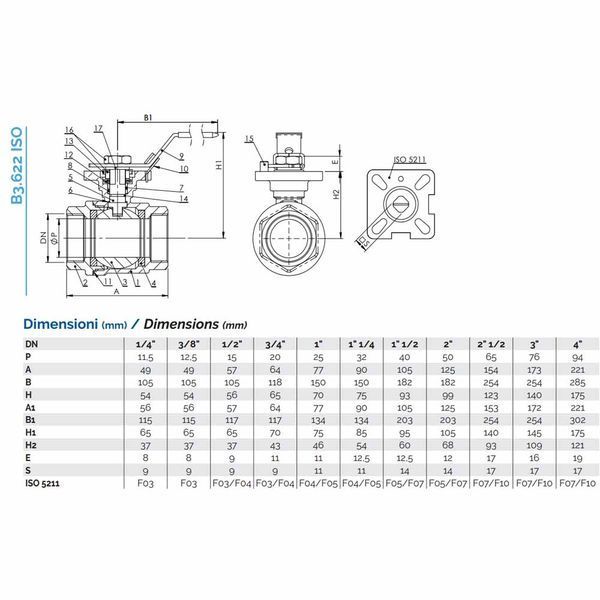 B3.622I015XFVPB0 Кран кульовий &Oslash;1/2&Prime; ВВ (нержавійка AISI 316) PN63 -25/+180 &deg;C Brandoni S.p.A. 89839 фото