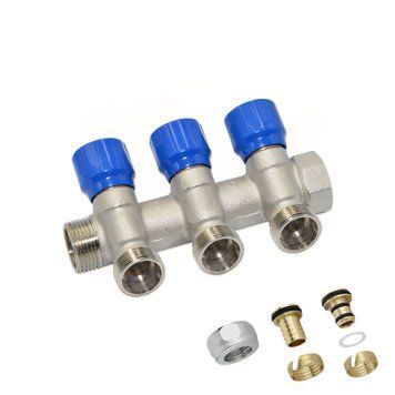 C323N01QB Угловой коллектор (с гайками) &Oslash;3/4&Prime; x 3 выхода x 24-19 (синие ручки) никель Carlo Poletti Srl 110543 фото