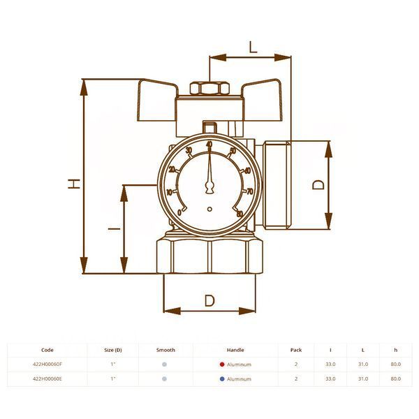 422H00060E Кран коллектора с угловым термометром &Oslash;1&Prime; ВЗ (blue/синий) BIANCHI F.LLI SPA 84765 фото