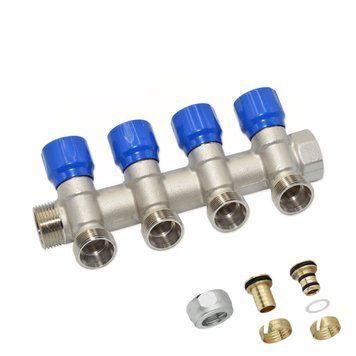 C324N01QB Коллектор угловой (с гайками) &Oslash;3/4&Prime; x 4 выхода x 24-19 (синие ручки) никель Carlo Poletti Srl 110545 фото
