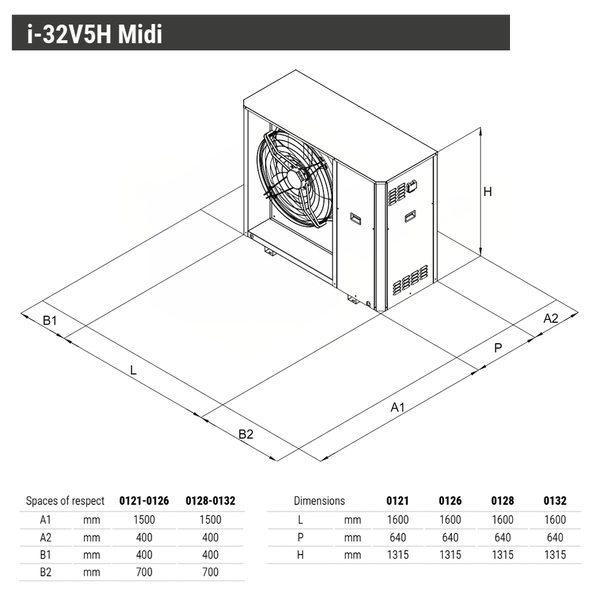 0110820#57270001100 i32-V5H MIDI/KA/GI0132 Тепловий насос (моноблок), пульт керування вбудовано в блок теплового насосу 32,1 кВт 400В/50 Гц R32 MAXA 96704 фото