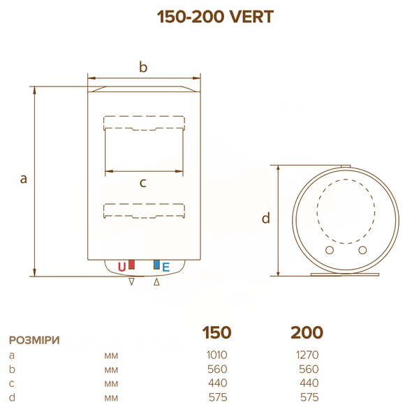 3000327 Водонагрівач 200 л ARI 200 VERT 560 THER MO EU 2,2 кВт 1280 x 560 x 560 мм Ariston Holding N.V. 123048 фото