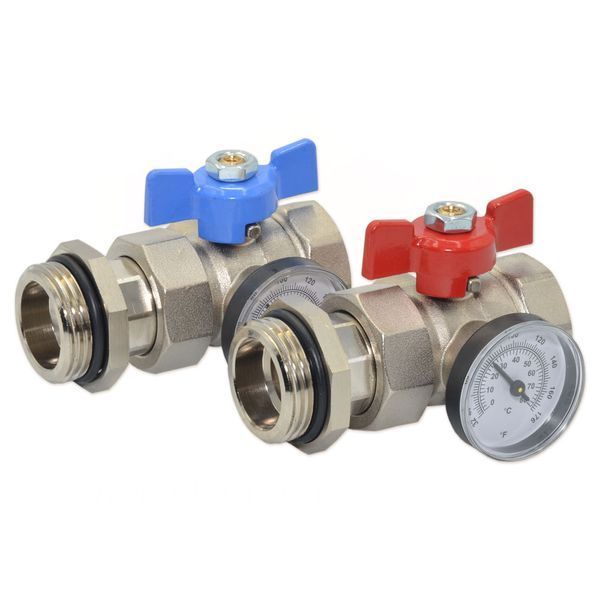 KIT422D000 Комплект прямых кранов коллектора с термометром &Oslash;1&Prime; BIANCHI F.LLI SPA 84768 фото