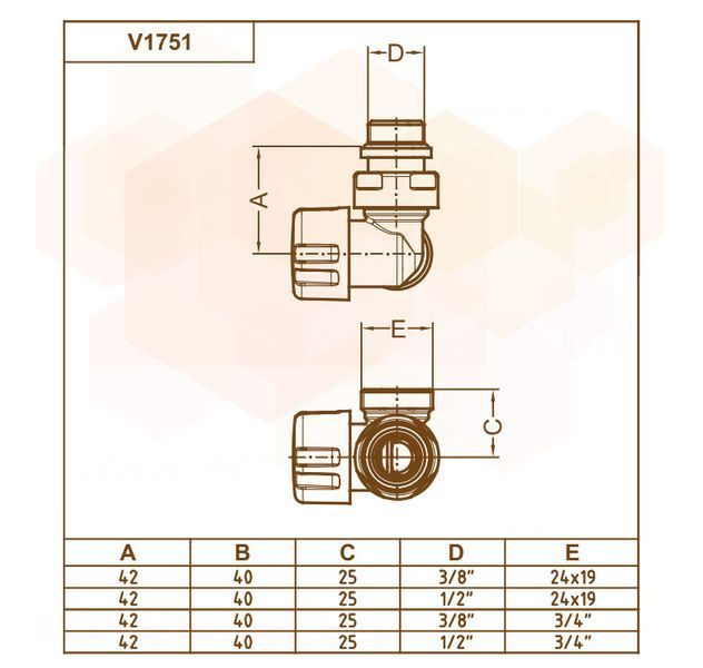 V175111CBSX Термоклапан трьохосьовий ХРОМ &Oslash;1/2&Prime; х 24-19 SX (лівий) FIRST CORNER Carlo Poletti Srl 110131 фото
