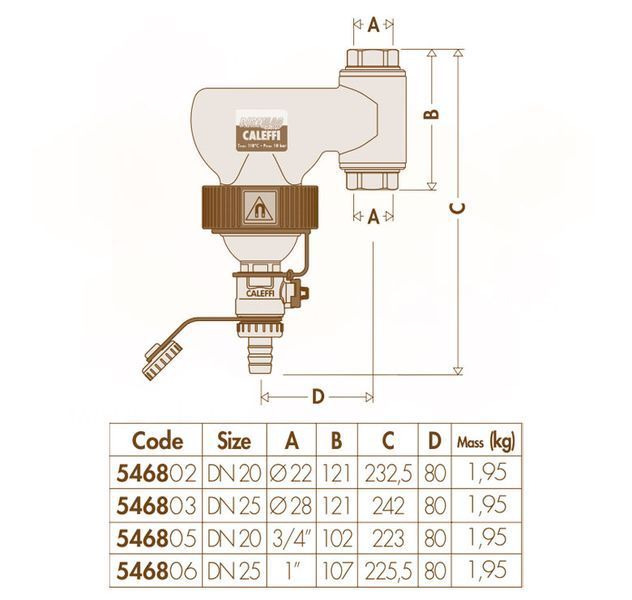 546905 Дешламатор вертикальный DIRTCAL&reg; &Oslash;3/4&Prime; ВВ 0&divide;110&deg;C 10 bar 5 &mu;m Caleffi Spa 52345 фото