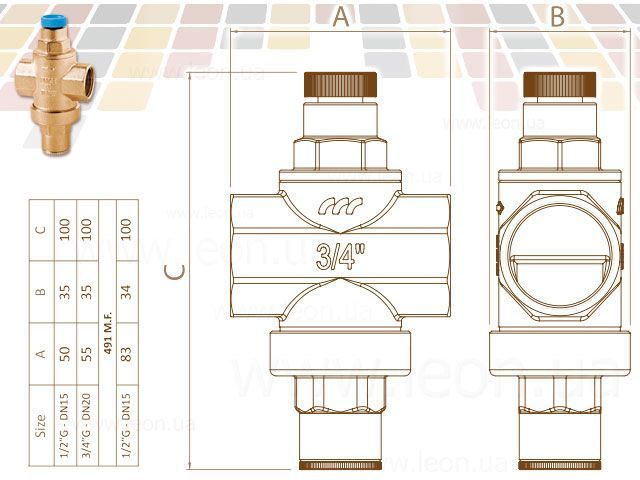 490.1/2 Редуктор понижения давления (латунный корпус) MINIRID &Oslash;1/2&Prime; 1,2&divide;6,0 bar Max. 15 bar 120 &deg;C FARG srl 25578 фото