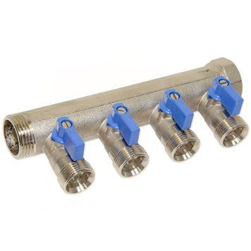 204C06050D Коллектор с шаровыми кранами &Oslash;1&Prime; х 4 х 3/4&Prime;УР (blue/синий) I=45 мм BIANCHI F.LLI SPA 84059 фото