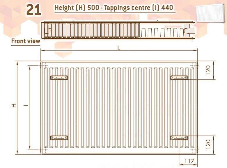 0181445112 Радіатор сталевий Compact Panel 21 TEK 500 x 400 мм бокове підключення De Longhi 117153 фото