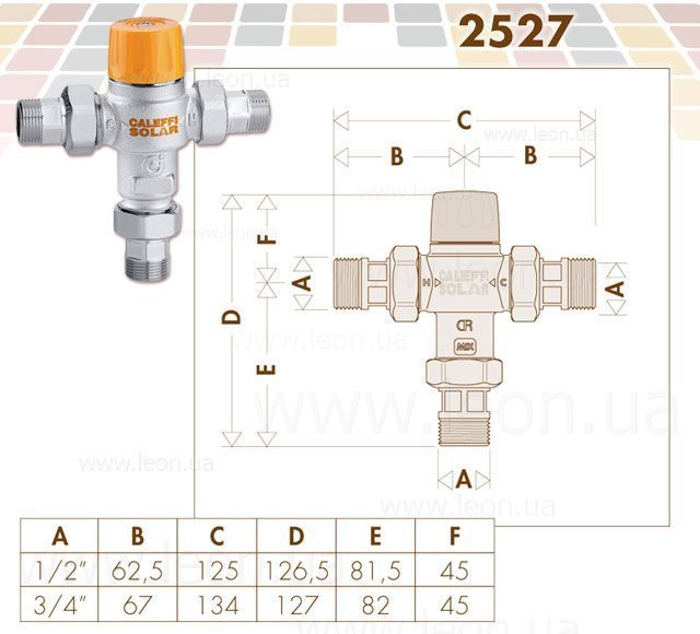252714 Solar Термосмеситель (возвратные клапаны/фильтр/противоожог) &Oslash;1/2&Prime; 35&divide;55&deg;C Kv=1,5 m&sup3;/h 10 bar Caleffi Spa 53095 фото