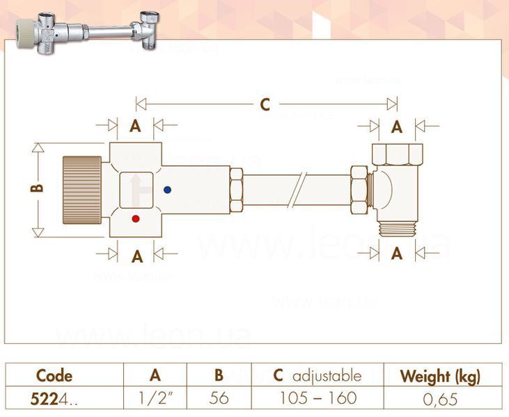 522430 Змішувач-термостат для бойлера &Oslash;1/2&Prime; з налаштуванням 30&divide;48 &deg;C Kv=1,3 m&sup3;/h Caleffi S.p.a 52842 фото
