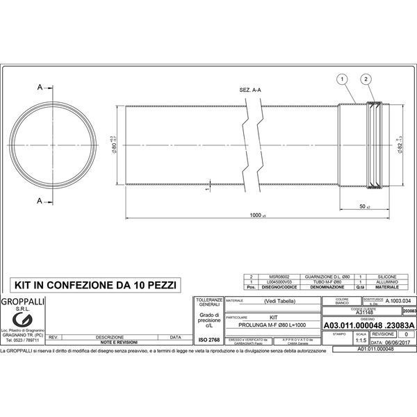 A31148 Подовжувач з розтрубом для традиційних котлів &Oslash;80 - L=1000 mm GROPPALLI S.R.L. 92044 фото