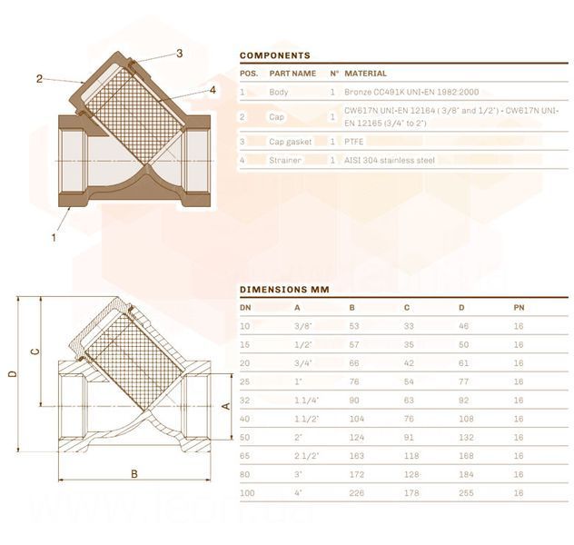 2000010J00 Фильтр магистральный &Oslash;2 1/2&Prime; (бронза) PN16 0/+95&deg;C Idrosanitaria Bonomi 83403 фото