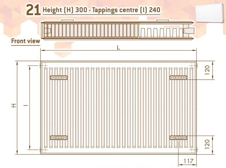0181443112 Радіатор сталевий Compact Panel 21 TEK 300 x 400 мм бокове підключення De Longhi 117017 фото