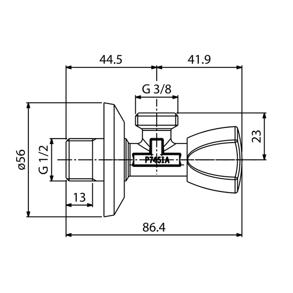 C426485 Кран вентильный для сантехприборов &Oslash;1/2" х 3/8" треугольная ручка VA Albertoni srl 85174 фото